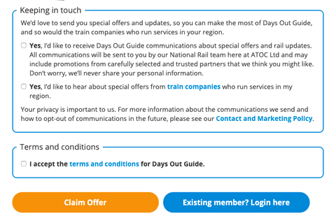 2FOR1: Confirmação de que você leu os termos e condições e ingresso ou não em newsletters.