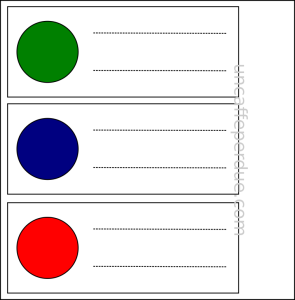 Tabela com três linhas, cada uma com um ícone colorido e espaços à direta para que se coloque o nome do candidato escolhido.